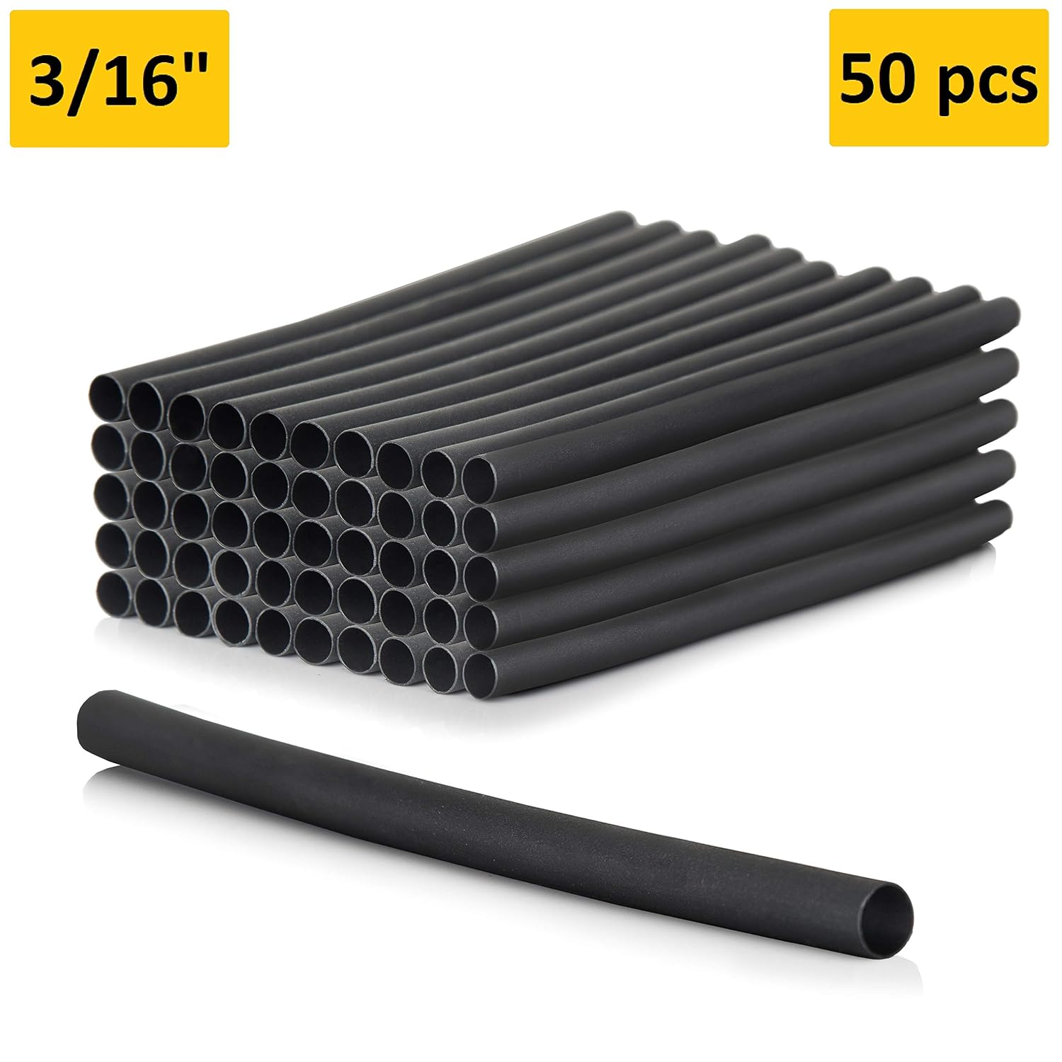 3/16" Heat Shrink Tubing, 50 pcs, 4" Long, High Voltage & Temperature Rating view 2