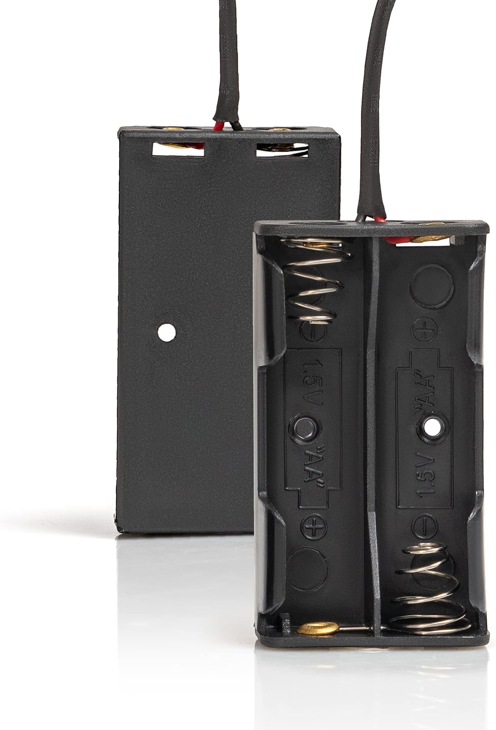 Double-A Battery Connectors, 2 Slot Hard-Shell AA Battery Holders with Insulated Wire Leads - 2 Pieces