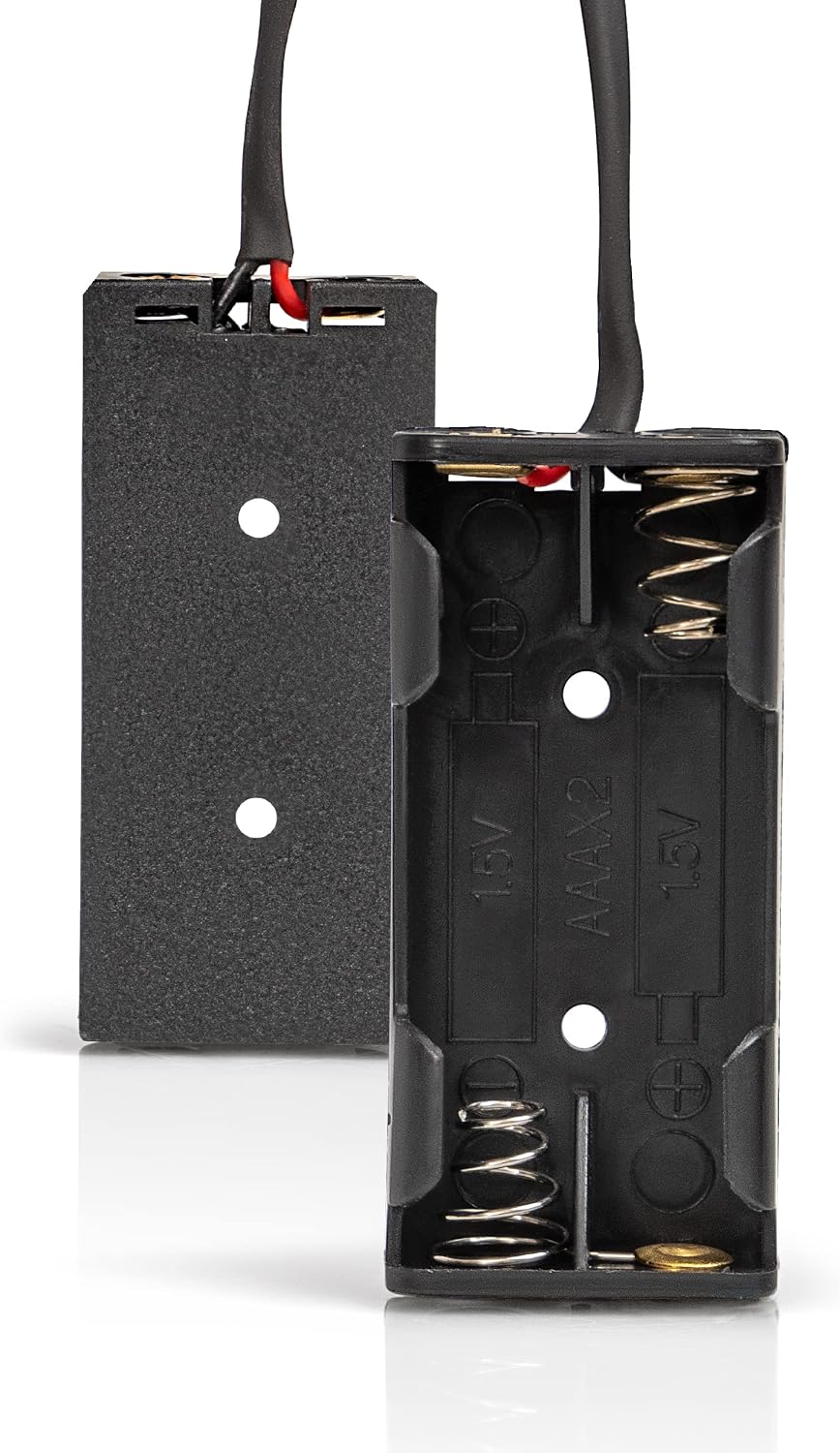 Triple-A Battery Connectors, 2 Slot Hard-Shell AAA Battery Holders with Insulated Wire Leads - 2 Pieces