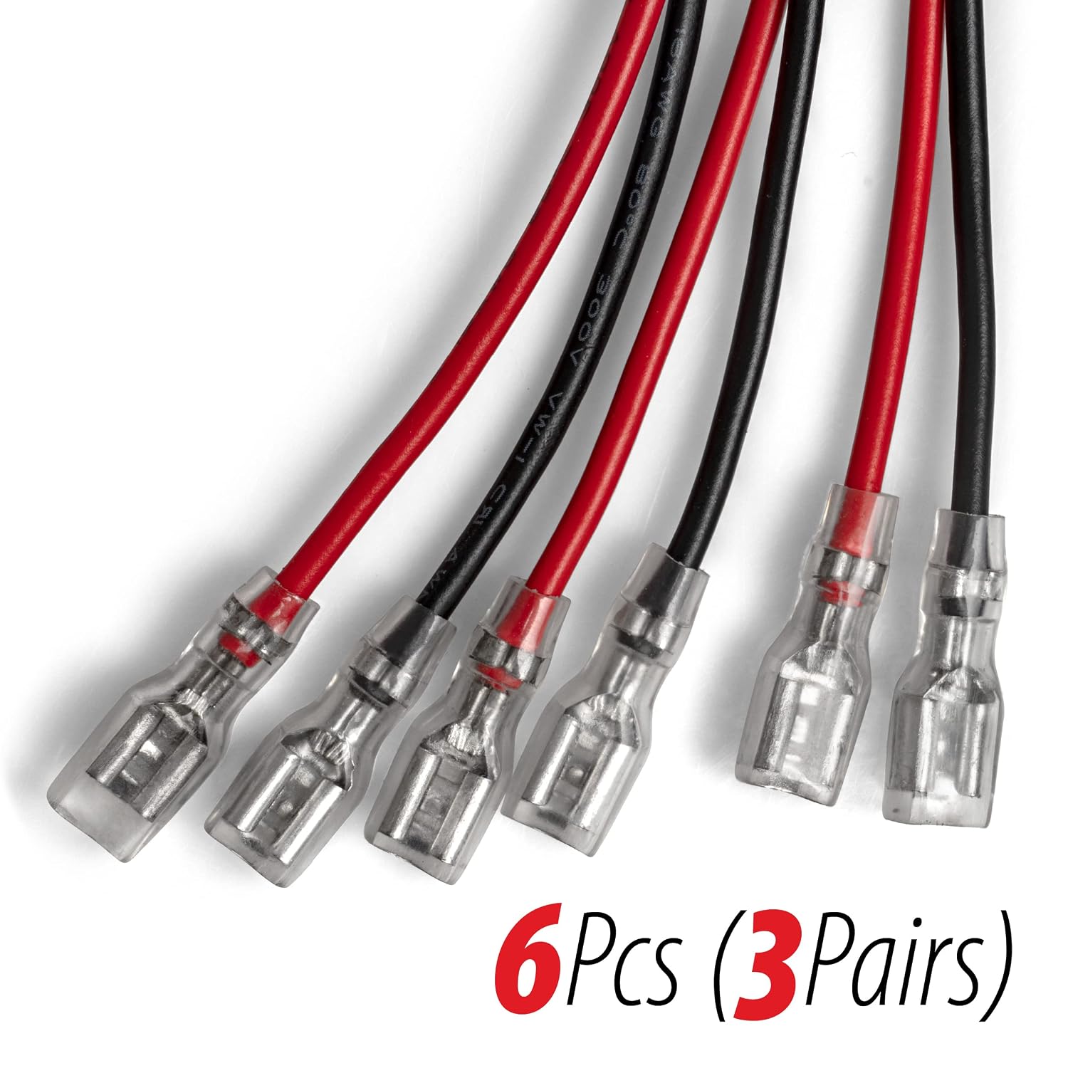 SLA Battery Terminal Leads, Female Spade Quick Connect/Disconnect 4.8mm F1 Type Terminals with Insulated Sleeves and Heavy Duty 16 Guage Wires - 6 Pieces view 2