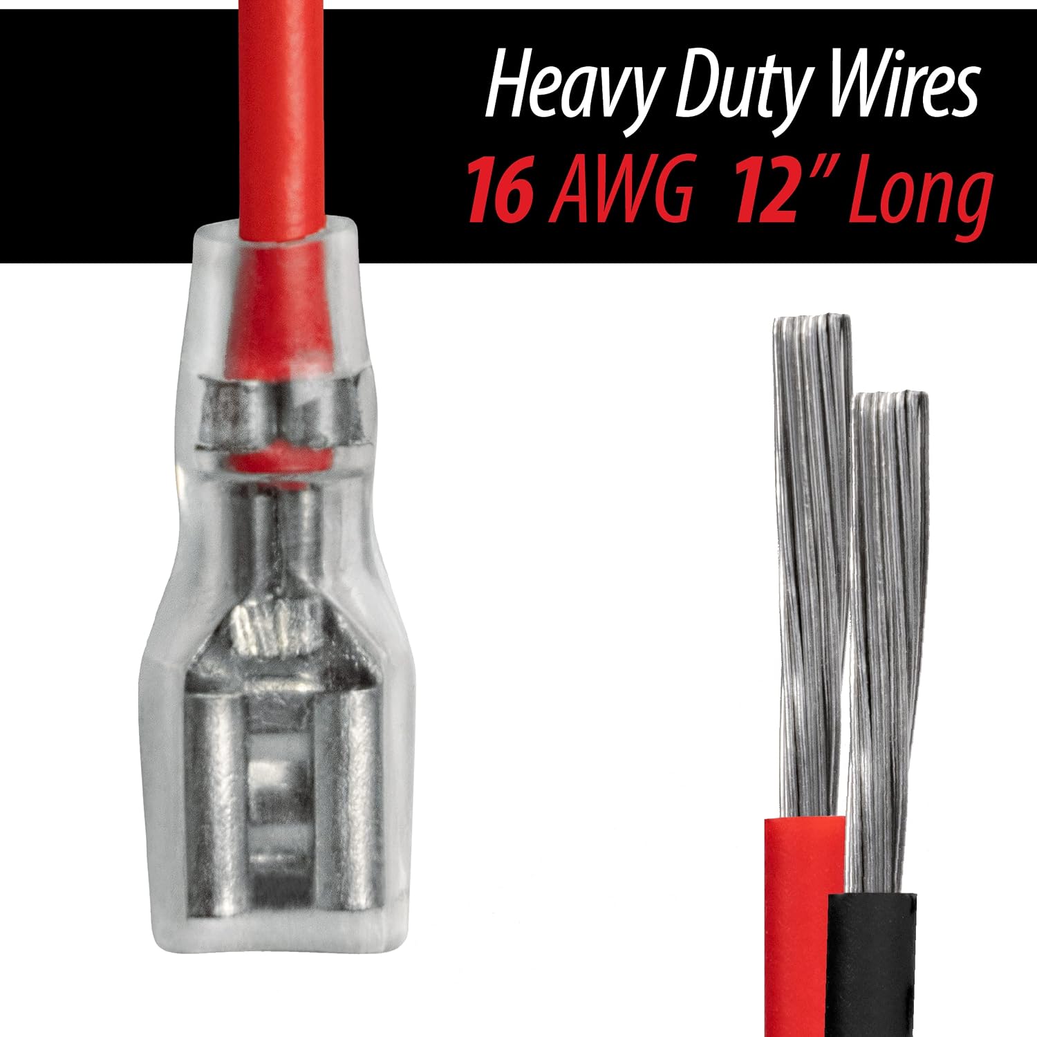 SLA Battery Terminal Leads, Female Spade Quick Connect/Disconnect 4.8mm F1 Type Terminals with Insulated Sleeves and Heavy Duty 16 Guage Wires - 6 Pieces view 4