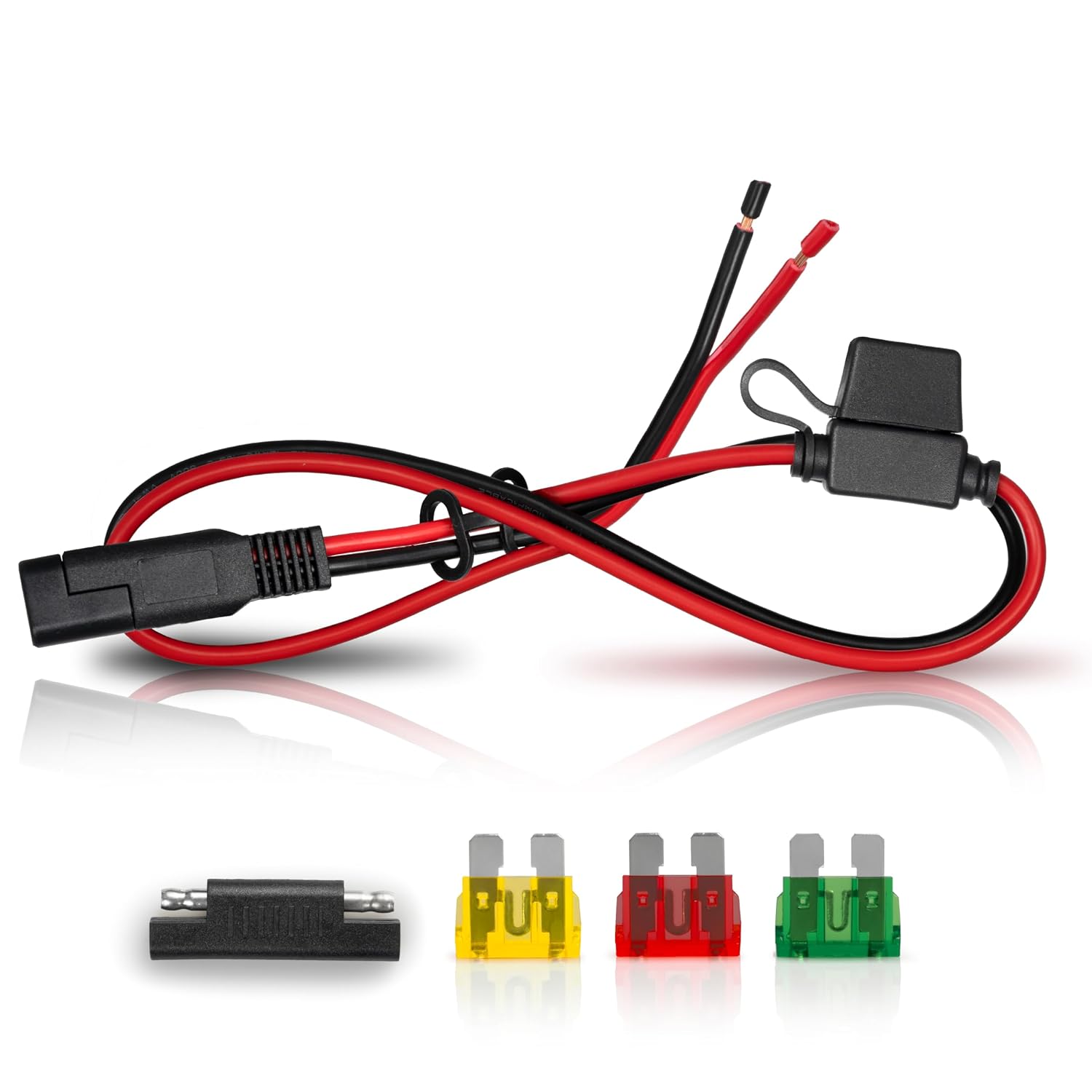 SAE Connector Extension Cable – 14 AWG, 2 Feet, 20 Amp Fuse, Heavy Duty Automotive, Solar, and Battery Power Wire for Electrical Connections
