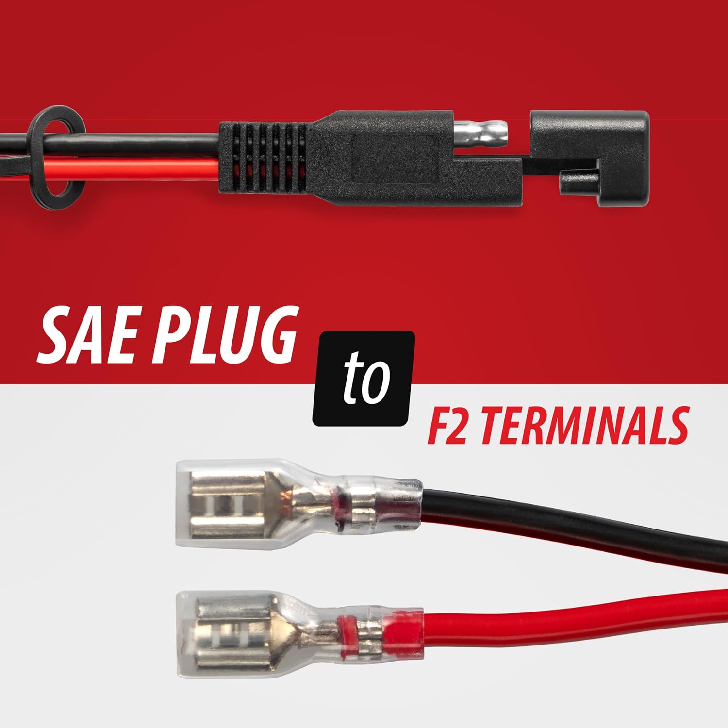 SAE Connector Plug to F2 Spade Terminals Cable – 14 AWG, 2 Feet, 20 Amp Fuse, Heavy Duty Automotive, Solar, and Battery Power Wire for Electrical Connections view 2