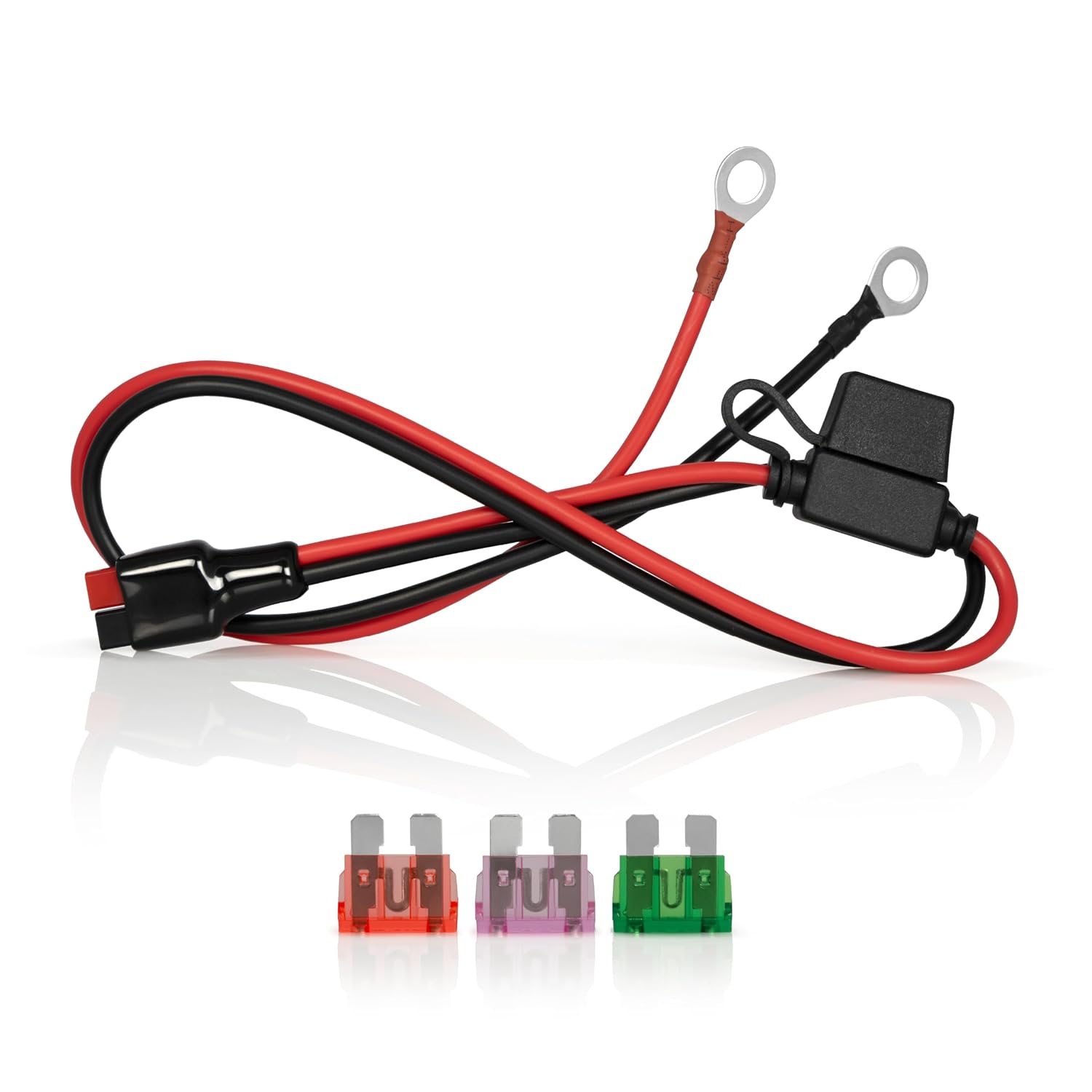 Anderson Power Pole PP45 Connector to 1/4" Ring Terminals Cable – 12 AWG, 2 Feet, 40 Amp Fuse, Heavy Duty Automotive, Solar, & Battery Power Wire for Electrical Connections