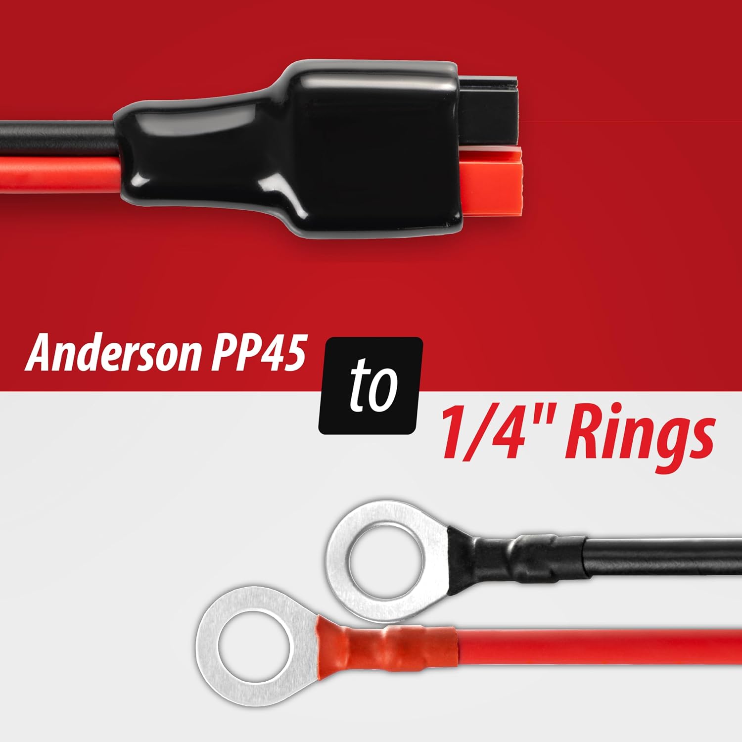 Anderson Power Pole PP45 Connector to 1/4" Ring Terminals Cable – 12 AWG, 2 Feet, 40 Amp Fuse, Heavy Duty Automotive, Solar, & Battery Power Wire for Electrical Connections view 2