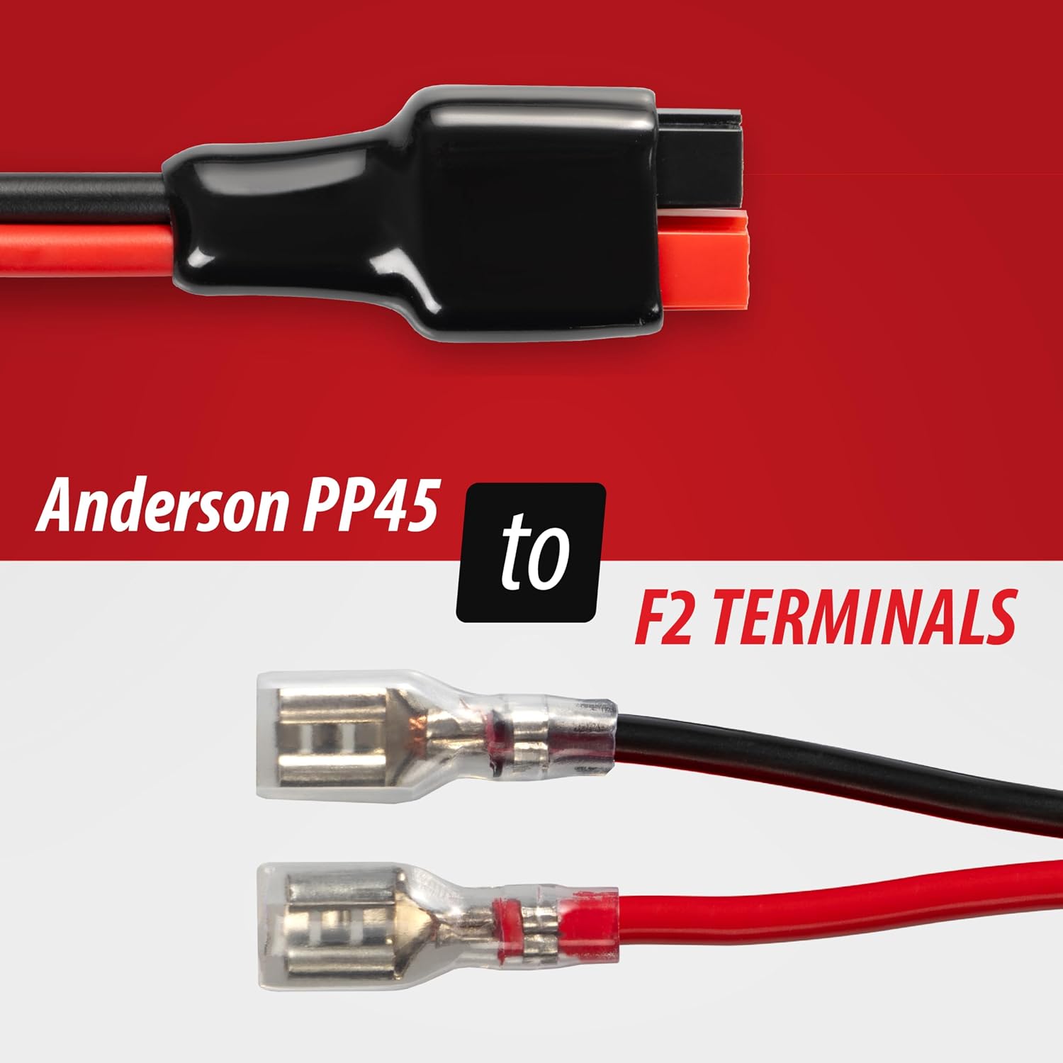 Anderson Power Pole PP45 Connector to F2 Spade Terminals Cable – 12 AWG, 2 Feet, 40 Amp Fuse, Heavy Duty Automotive, Solar, & Battery Power Wire for Electrical Connections view 2