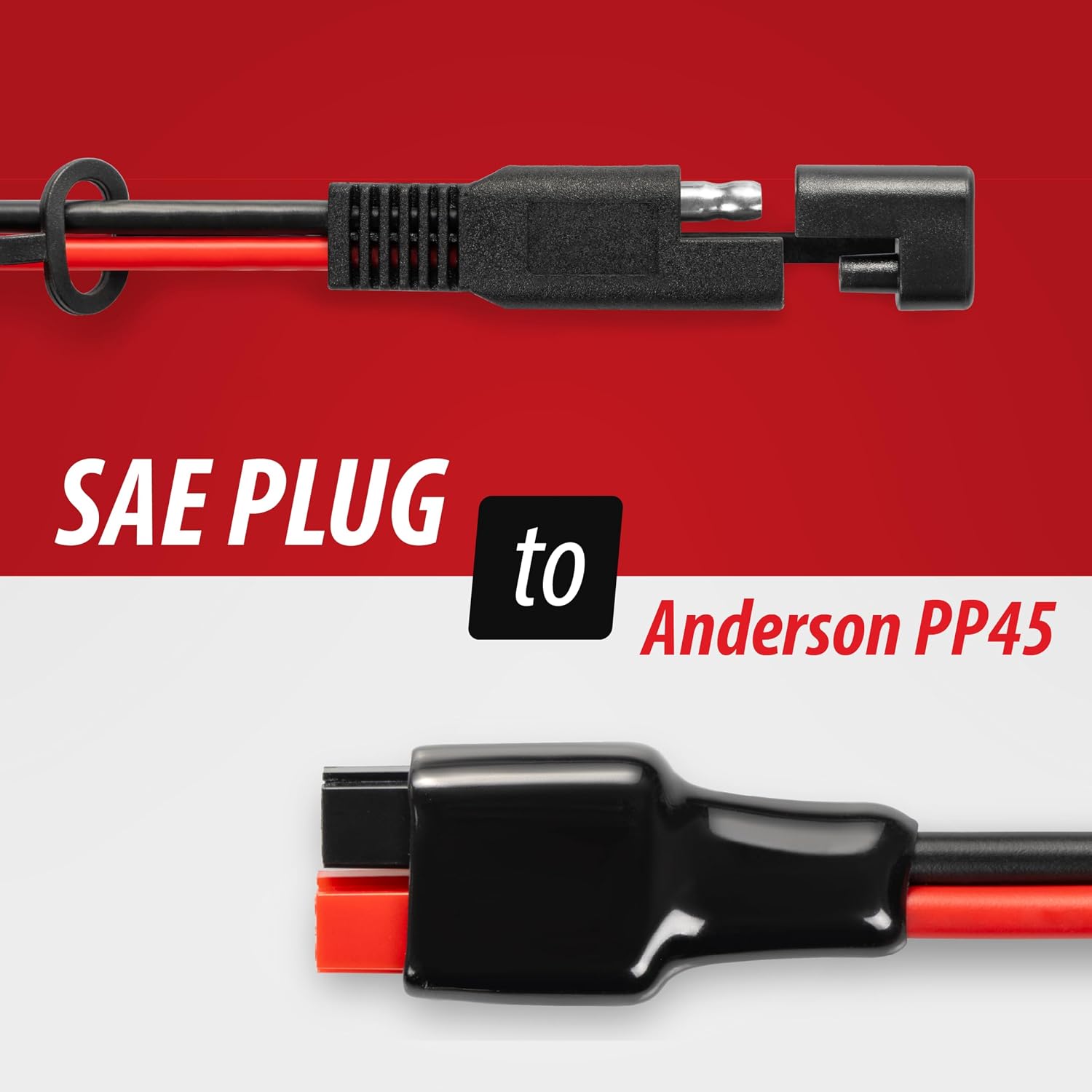 SAE Plug to Anderson Power Pole PP45 Connector Cable – 12 AWG, 2 Feet, 40 Amp Fuse, Heavy Duty Automotive, Solar, & Battery Power Wire for Electrical Connections view 2