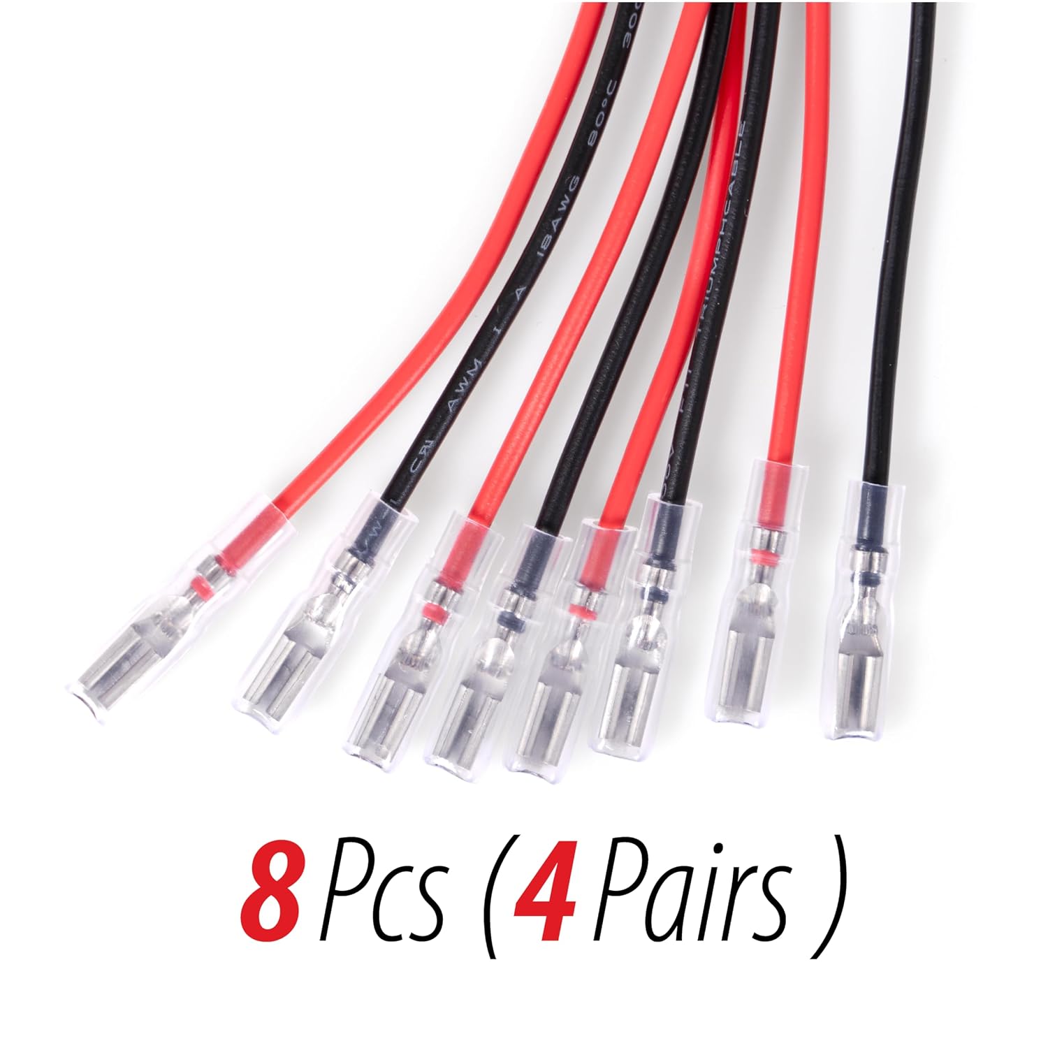 110 Terminal Wires – Mini Spade Quick Connect/Disconnect 0.110" (2.8mm) Female Tabs with Insulated Sleeves – 18 AWG Heavy-Duty Wire – 8 Pieces view 2