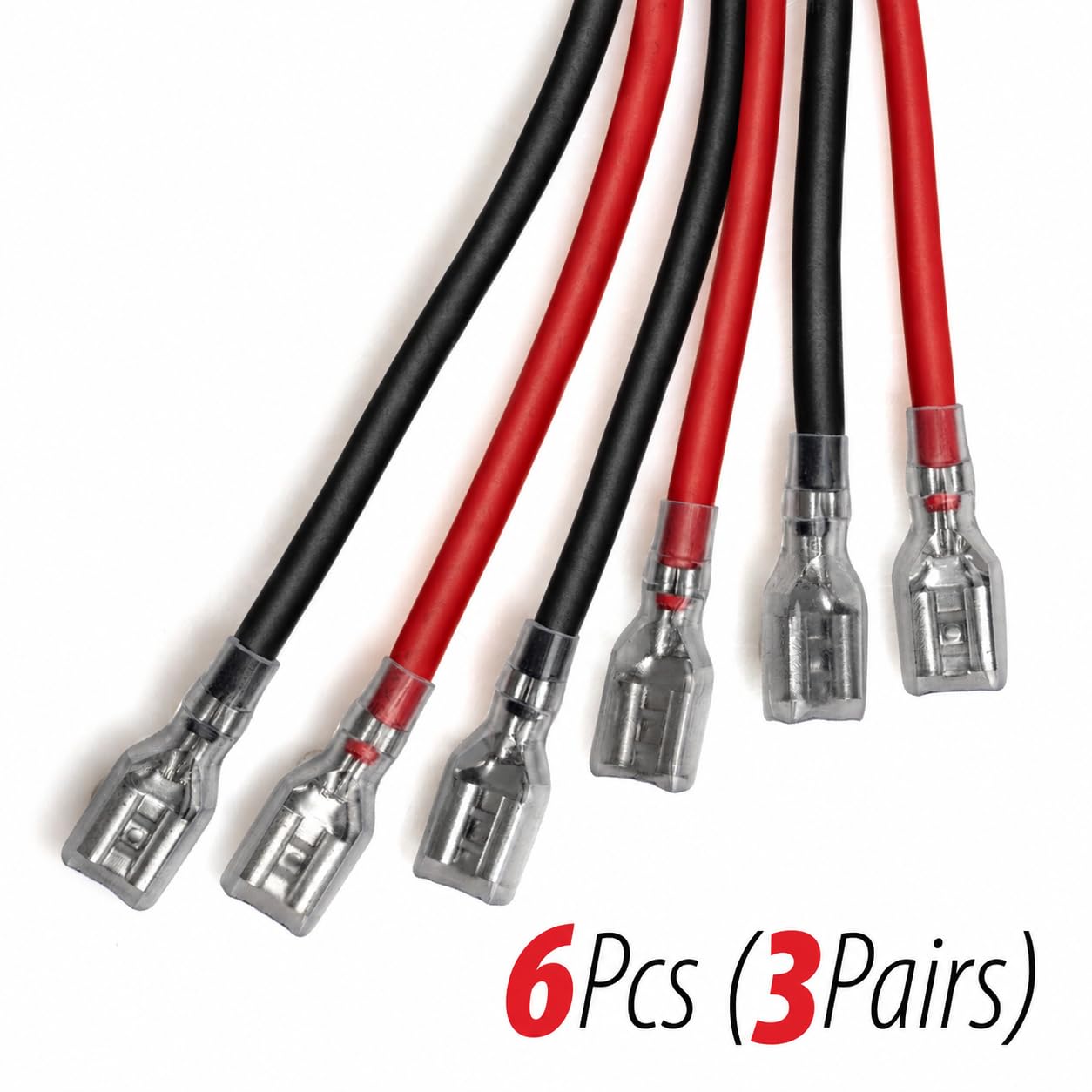 SLA Battery Terminal Leads, Female Spade Quick Connect/Disconnect 6.3mm F2 Type Terminals with Insulated Sleeves and Heavy Duty 14 AWG Wires - 6 Pieces view 2
