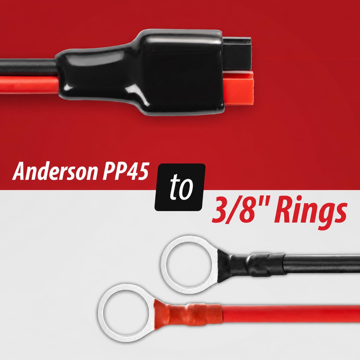 Anderson Power Pole PP45 Connector to 3/8" Ring Terminals Cable – 12 AWG, 2 Feet, 40 Amp Fuse, Heavy Duty Automotive, Solar, & Battery Power Wire for Electrical Connections view 2