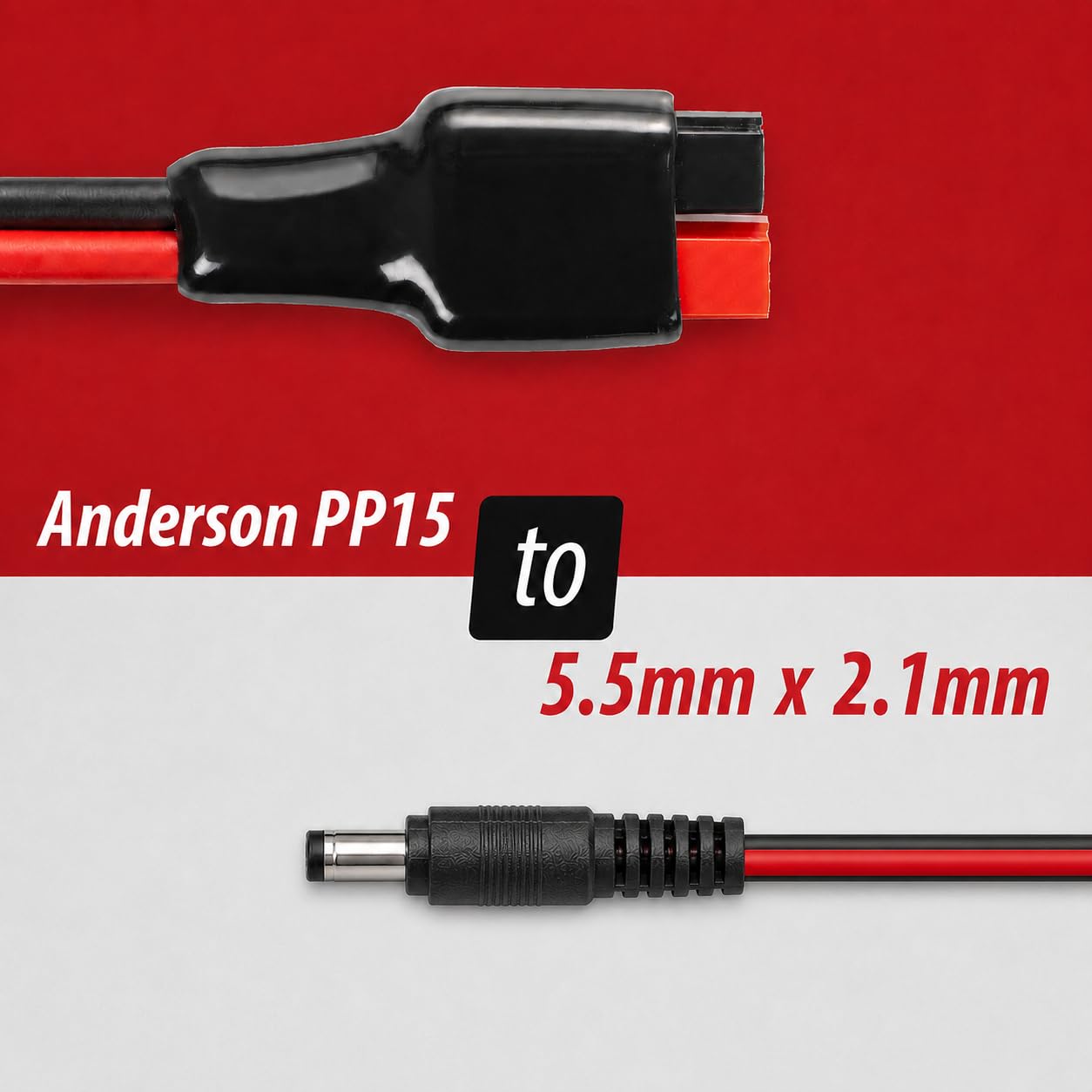 Anderson Power Pole Connector to 5.5mm × 2.1mm DC Barrel Plug Cable - 16 AWG, 6 Feet, 7.5A Fuse, RFI/EMI Noise-Suppressing Ferrite Filter, Battery Power Wire for Ham Radio, Router, LED, CCTV view 2