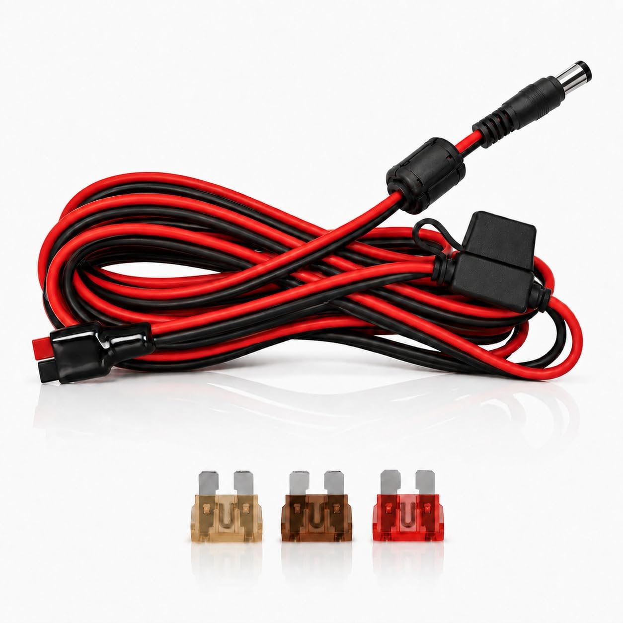 Anderson Power Pole Connector to 5.5mm × 2.5mm DC Barrel Plug Cable - 16 AWG, 6 Feet, 7.5A Fuse, RFI/EMI Noise-Suppressing Ferrite Filter, Battery Power Wire for Ham Radio, Router, LED, CCTV