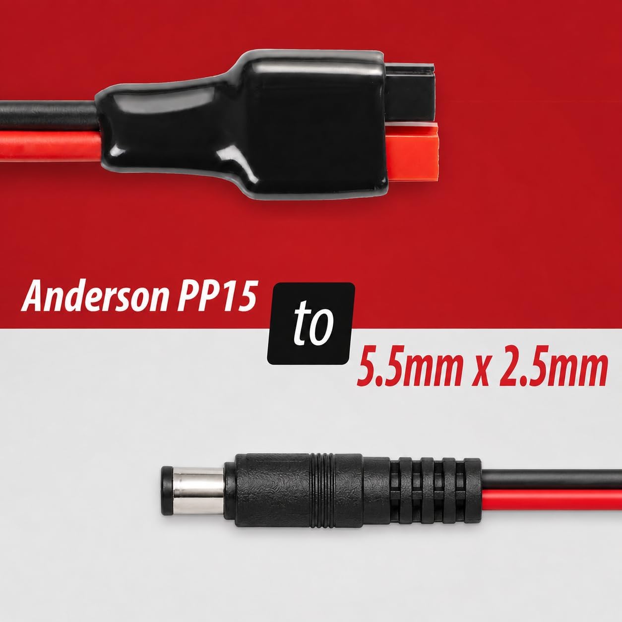 Anderson Power Pole Connector to 5.5mm × 2.5mm DC Barrel Plug Cable - 16 AWG, 6 Feet, 7.5A Fuse, RFI/EMI Noise-Suppressing Ferrite Filter, Battery Power Wire for Ham Radio, Router, LED, CCTV view 2
