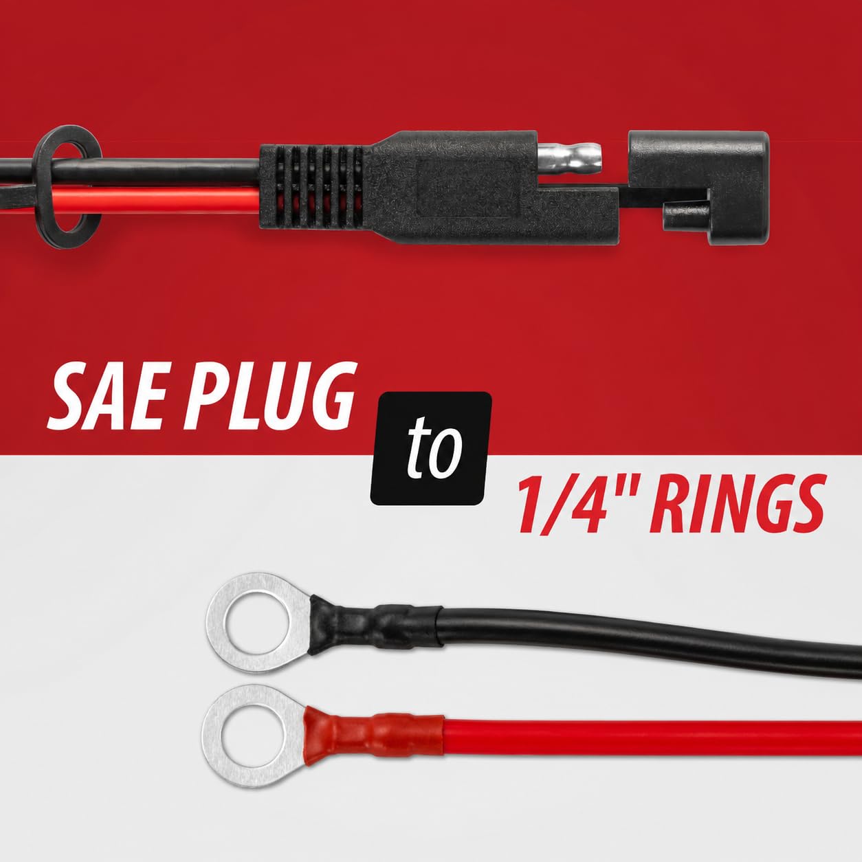 SAE Connector Plug to 1/4" Ring Terminals Cable – 14 AWG, 2 Feet, 20 Amp Fuse, Heavy Duty Automotive, Solar, and Battery Power Wire for Electrical Connections view 2